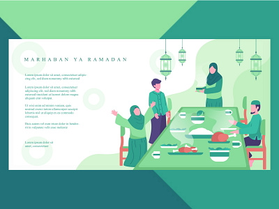 Ramadan activity illustration activity banner dinner family flat illustration iftar islamic landingpage muslim ramadan kareem socialmedia uiux web