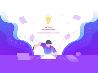 Boost your work and Lets get inspiration banner booster creative creativity deadline design exciting flat illustration freelancer graphic design idea illustration inspiration landingpage uiux web work work at home workspace