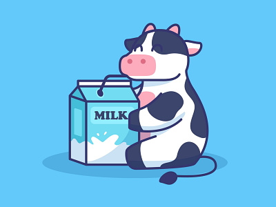 Cute cow mascot drik milk cartoon character drink illustration mascot milk