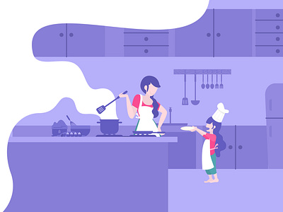 Mom And Kids Cooking Together chef cooking kids kitchen moms mother uiux web