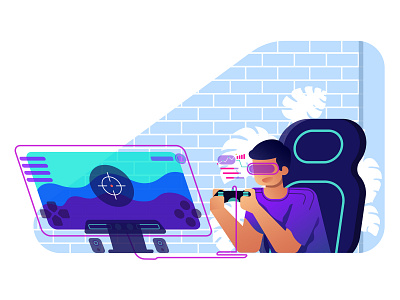 Gamer illustration banner console flat illustration game gamer gaming illustration landingpage mobile player screen technology uiux virtualreality web