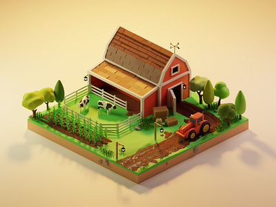 Isometric Farm 3d art blender cow farm illustration isometric low poly nature render tractor