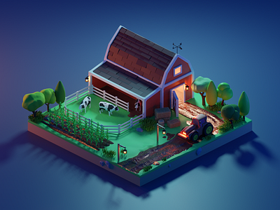 Isometric Farm - Night Scene