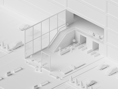 Isometric Lobby - White 3d blender illustration isometric lighting lights low poly minimal minimalistic render simple white