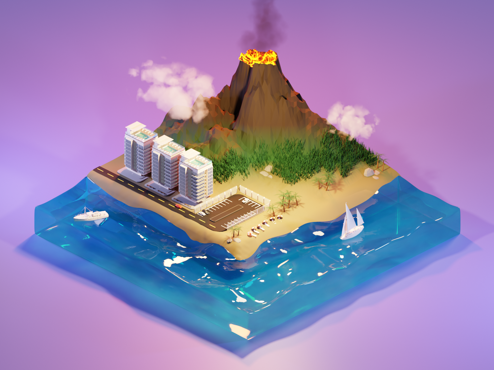 Volcano Island by Brian Moon 🌙 on Dribbble