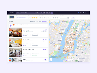 HotelDirect - Search book booking bookings branding hospitality hotel hotel booking hotels map mobile tablet travel trip ui ux web