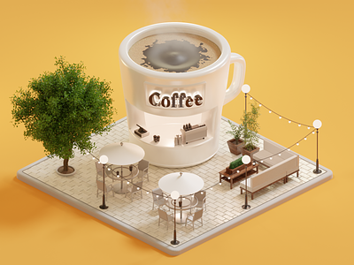 Coffee House 3d art blender design illustration lighting low poly render
