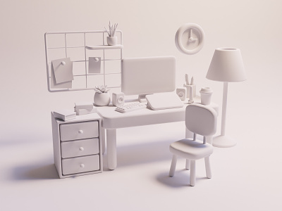 3D Work Desk - WIP 3d art blender design illustration lighting low poly render