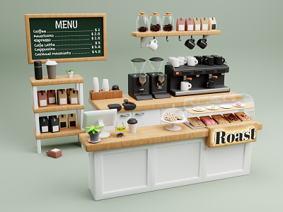 Coffee Shop 3d art blender coffee design illustration lighting low poly render shop