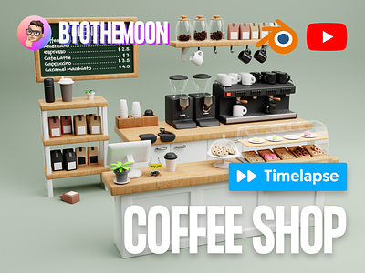 Coffee Shop 3D Timelapse 3d art blender coffee design digitart illustration lighting low poly nft render timelapse tutorial