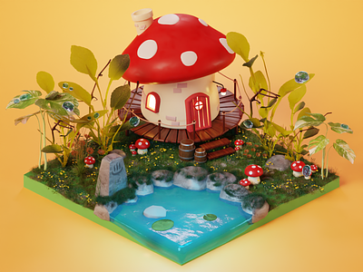 Mushroom House 3d art blender design illustration lighting low poly render
