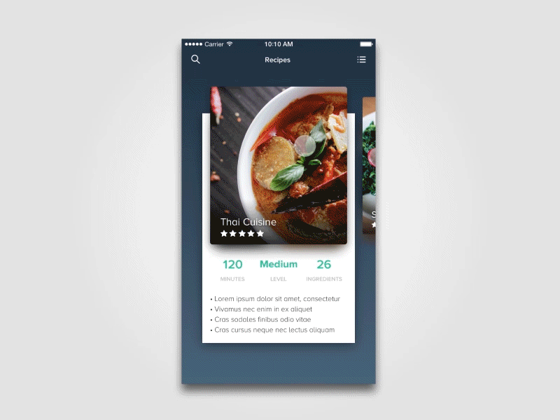 Cooking app navigation concept