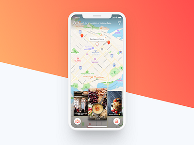 Foodie App android app button camera card foodie interface ios iphone iphone x map search