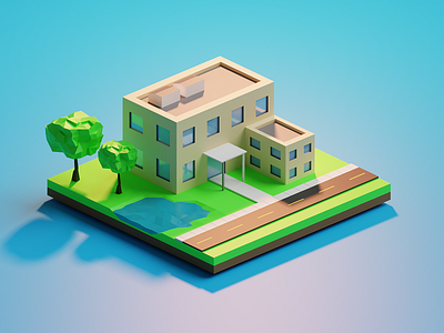 3D Isometric Building v2 3d 3d art 3d illustration blender building design illustration isometric light lighting lighting effects low poly lowpoly render tree trees water