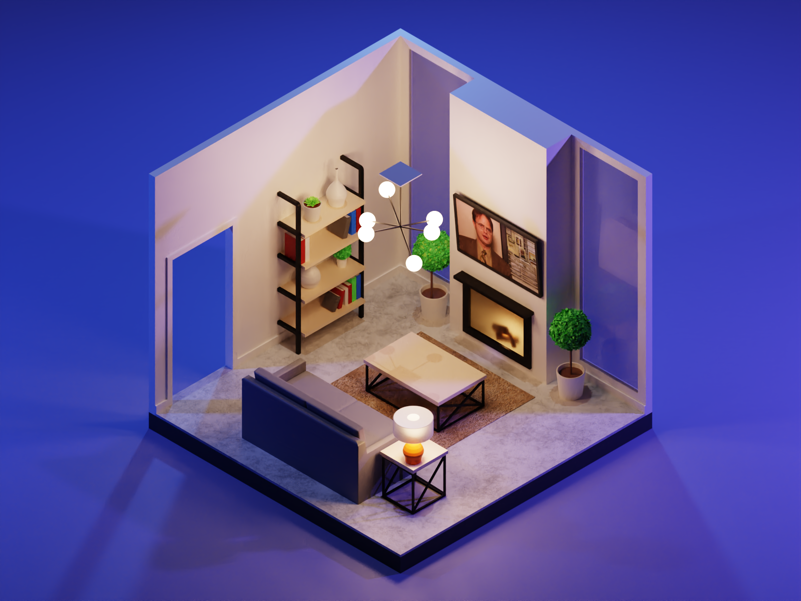 Isometric Living Room Night Version by Brian Moon 🌙 on