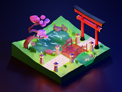 Low Poly - Spring Night in Japan