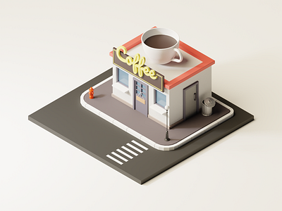 Isometric Coffee Shop 3d architecture art blender building coffee coffeeshop cup design illustration isometric lighting lights low poly lowpoly shop street ui ux vector