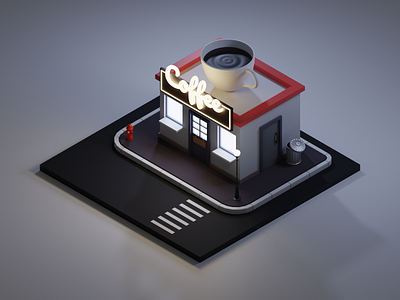 Isometric Coffee Shop - Night Scene