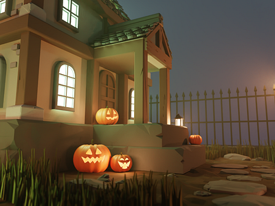 Haunted House - Details 3d architecture blender coffin grave halloween haunted house isometric jack o lantern lighting lights lowpoly lowpolyart pumpkin render ui ux illustration