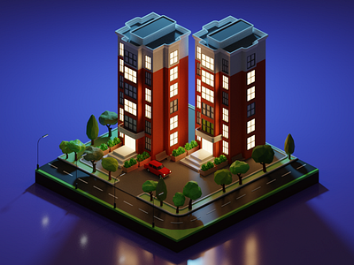 Isometric Apartment 2 - Night Scene 3d apartment blender design illustration isometric lighting lights render