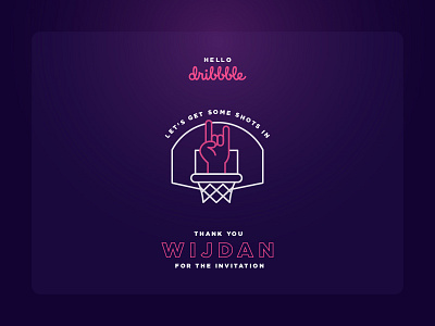 Hello Dribbble! basketball dribbble best shot firstshot flat hellodribbble icon iconography illustration minimal neon purple vector