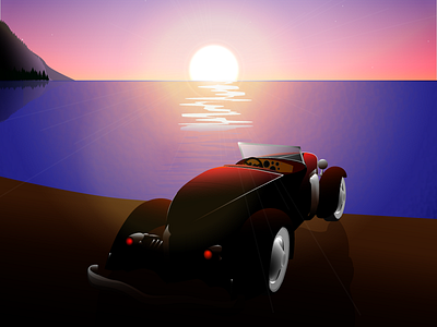 Duesenberg Sj Weymann Speedster adobe illustrator beautiful car duesenberg illusration landscape mountain retro car sea sun sunset