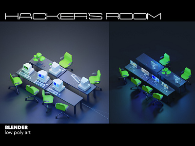 Hacker s room 3dartist 3dartwork blender3dart gamedesign gamedev illustration lowpoly lowpolyart render ui webdesign