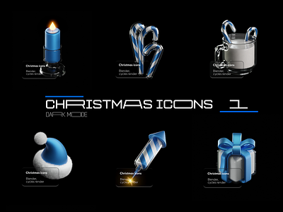 Set of icons "Christmas" 1 3d blender darkmode glass glassmorphism icons illustration ui