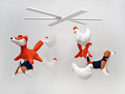 beagle, fox, chicken baby mobile chicken dog felt fox modern plush textile