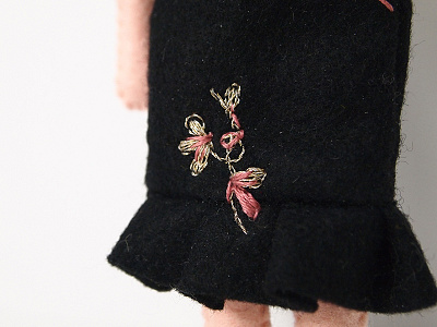 gold embroidery black doll dress felt gold stitch