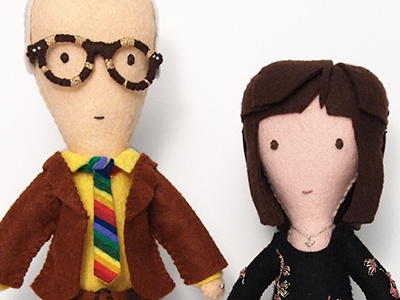 25th Wedding Anniversary Dolls doll felt glasses gold rainbow thread