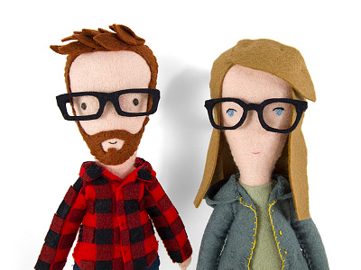 Felty Couple beard dolls felt glasses hair stitch stitched