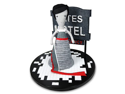 Felt Couture | Psycho bates motel doll dress felt gown hitchcock motel neon psycho shower sign tile