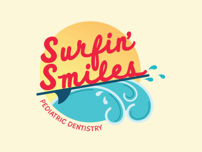 Surfin' Smiles Logo beach dentistry kids logo ocean pediatric surfboard surfing waves