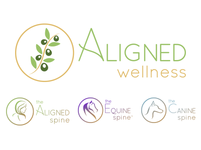 Aligned Wellness Chiropractic canine chiropractic chiropractor doctor equine leaf logo olive spine wellness