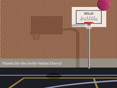 Hello! adobe ball basket basketball court design dribbble flat graphic graphic design hello illustration illustrator invitation invite thanks vector welcome