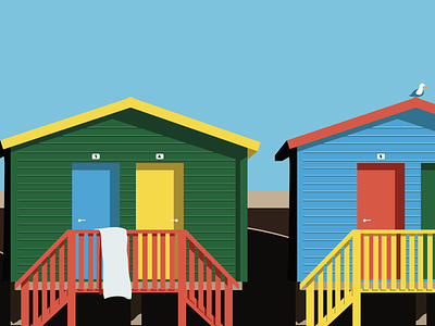 Muizenberg adobe beach flat graphic design houses hut huts illustration illustrator muizenberg south africa vector