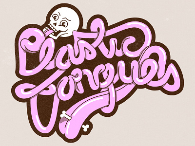 Plastic Tongues brown illustration logo pink rockband skull tongue type typography