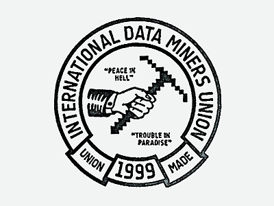 International Data Miners Union data digdug emblem game hammer logo logolounge miner seal union videogame y2k