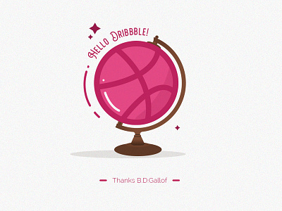Hello Dribbble! design drawing dribbble flat globe illustration invitation shot thanks