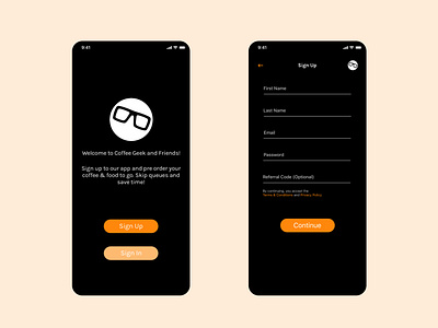 Daily UI 001 - Coffee Geek App Sign Up Screens