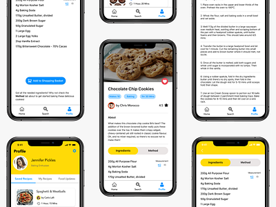 Profile Recipe Screens baking clean design figma figmadesign mobile modern recipe simple ui uidesign userfriendly ux uxdesign uxui