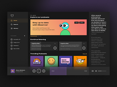 Podcast App — Web version album clean concept dark interface media mobile music player podcast app podcasting podcasts product app design streaming streaming platform ui user interface ux web