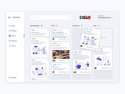 Scrum Board Tool Drag & Drop - Web Application figma jira kanban project management scrum task management trello ui user experience ux