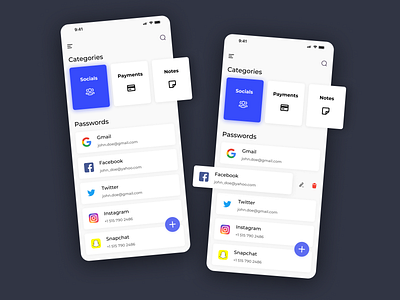 Password Manager figma iphone list mobile app mobile ui password password manager swipe ui user interface userinterface ux