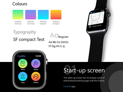 Apple Watch 4 series Design : FuelMe Presentation app apple watch design branding clean color design fuel icon start screen typography vector