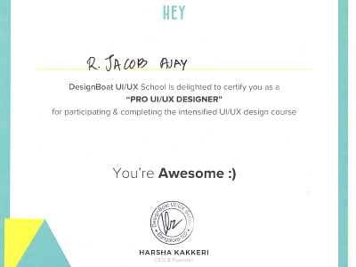 Designboat Certification : R.Jacob Ajay clean color design typography ui