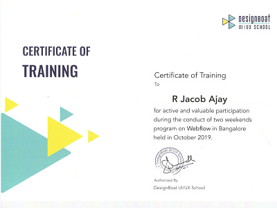 Webflow Certificate : R.Jacob Ajay