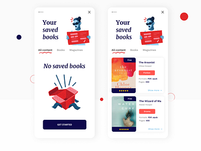 Saved items app books design favorites illustration list mobile new saved sidebar ui ux web