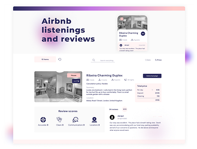 Airbnb lists and reviews app art best cards design gradient lists minimalism modern new trend ui ux